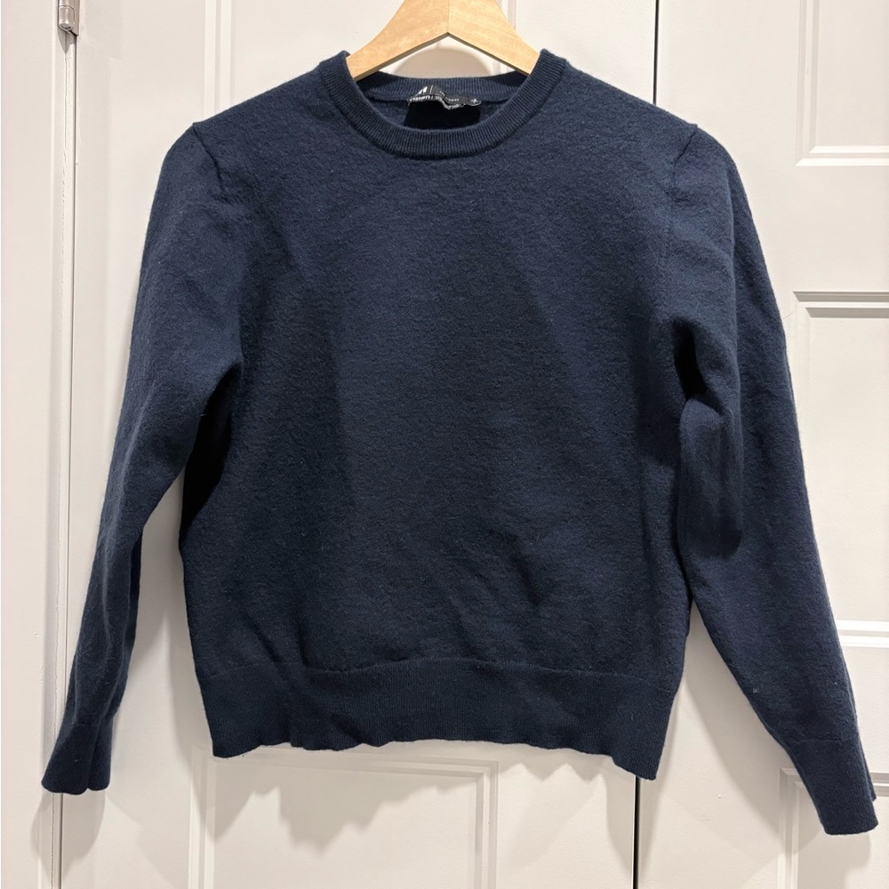 Simon's 100% Merino Wool Crop Navy Sweater - shrunken/felted - large to small